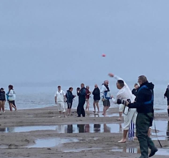 Game of cricket being played at Bramble Bank